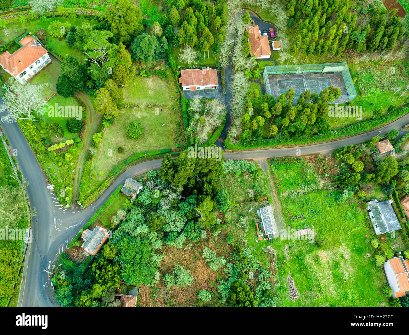 Vista aerea sul paesaggio rurale, l'isola di Madeira Foto Stock