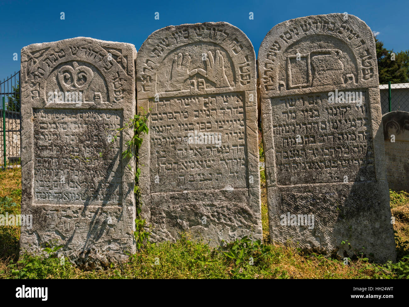 Le lapidi al cimitero ebraico in Lubaczow, Malopolska, Polonia Foto Stock