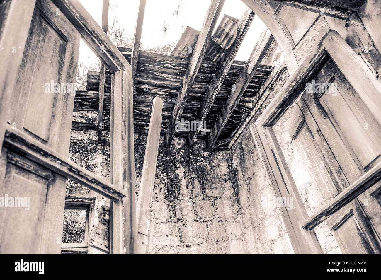 Fotografia di un vecchio tetto in legno Foto Stock