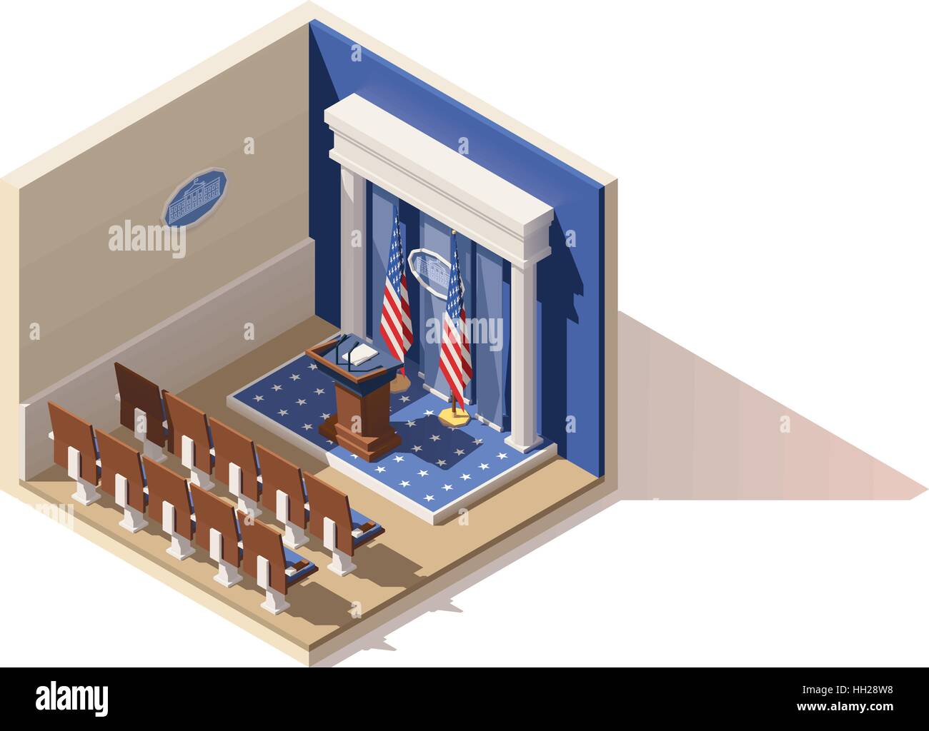 Isometrica del vettore White House briefing room Illustrazione Vettoriale