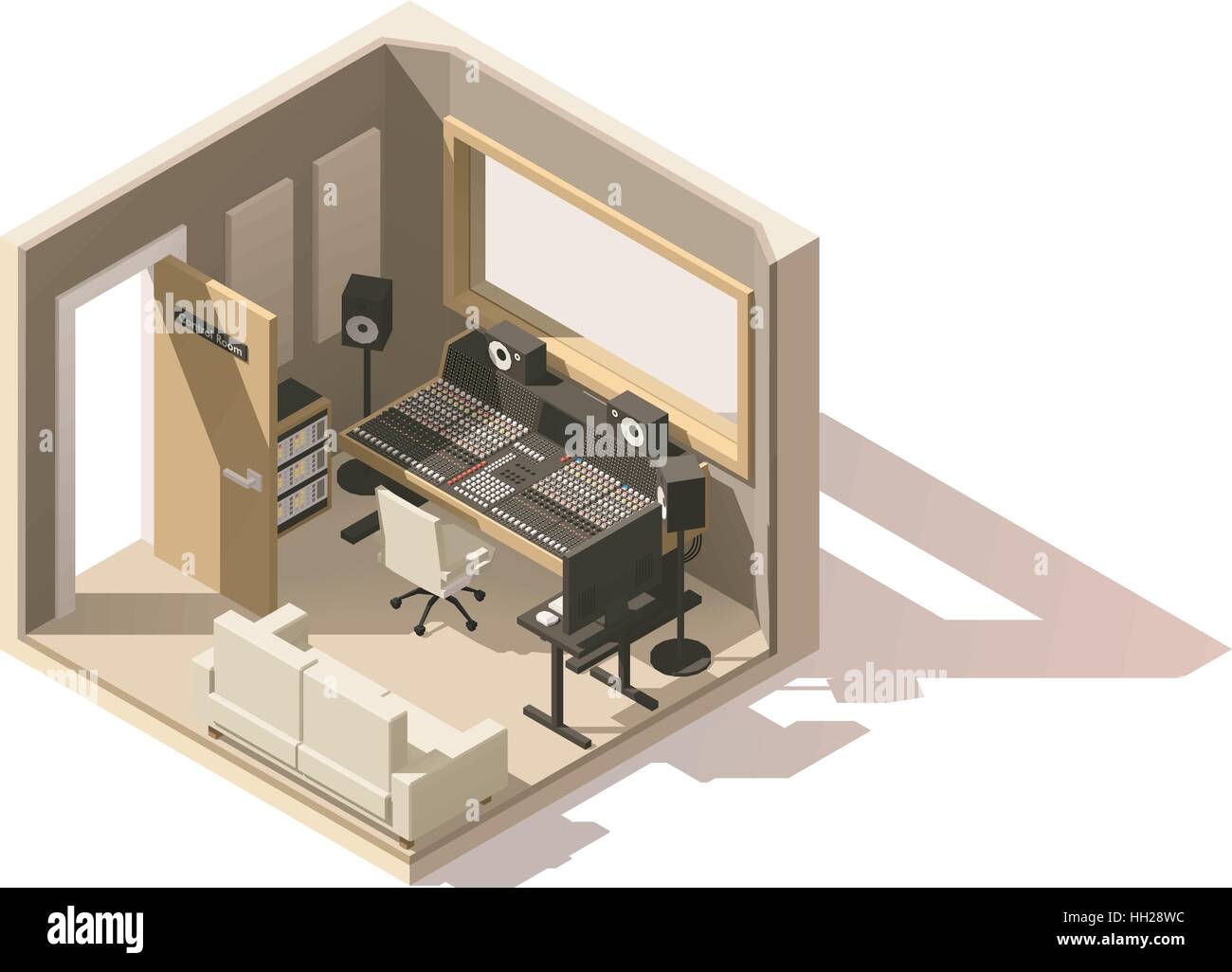 Vettore bassa isometrica poli recording studio icona Illustrazione Vettoriale
