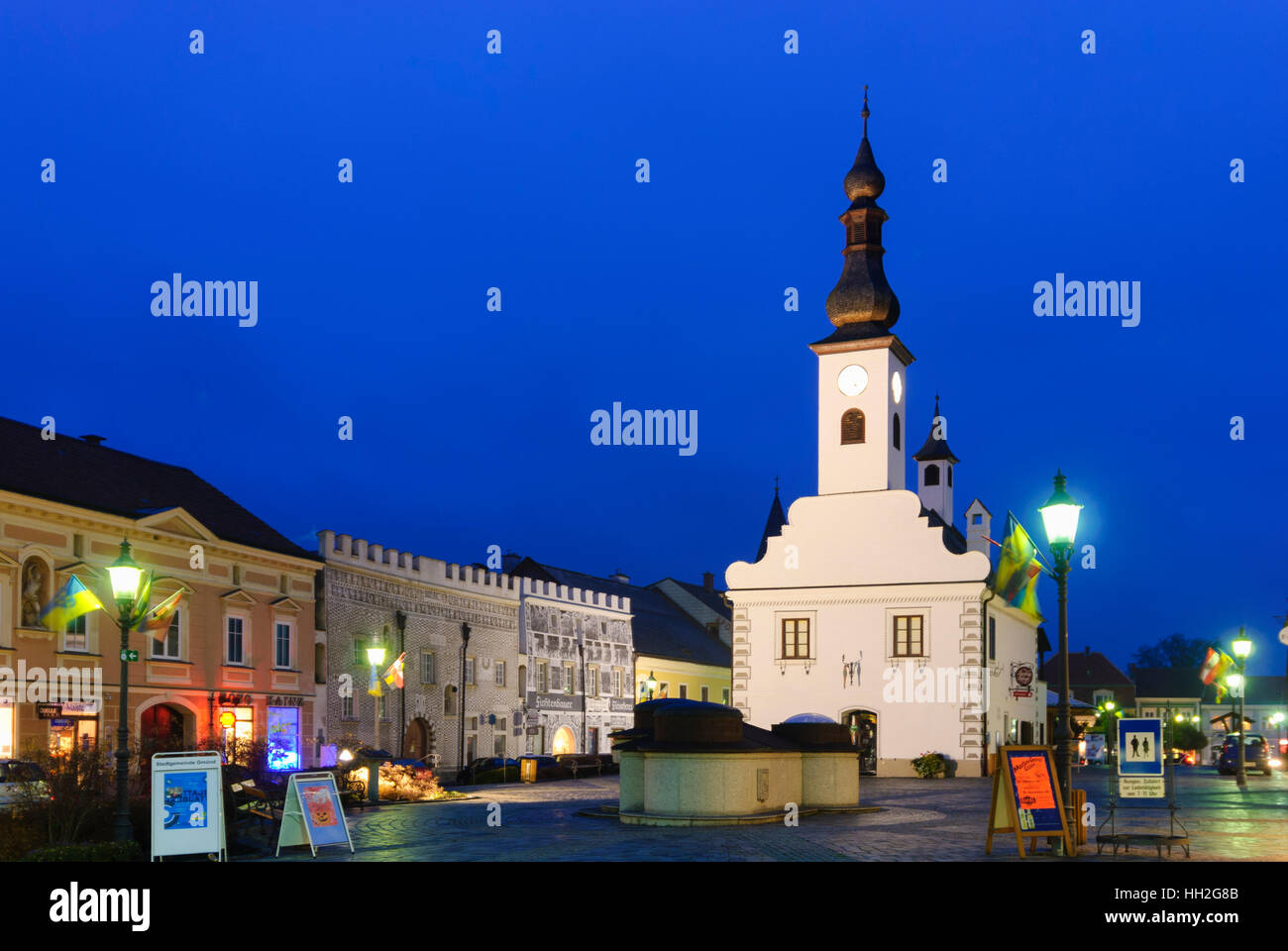 Gmünd: Piazza con municipio e case di sgraffito, Waldviertel, Niederösterreich, Austria Inferiore, Austria Foto Stock