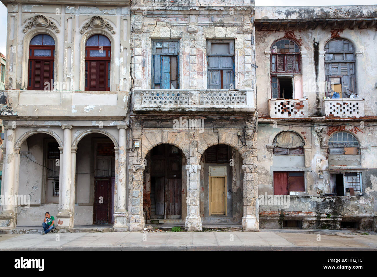 Cuba vecchia casa sul Malecon, Havana Foto Stock