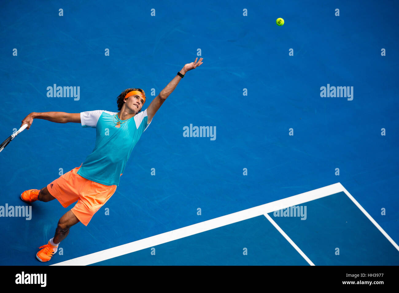 Alexander Zverev della Germania durante il 2017 Open di Australia a Melbourne Park, Australia. Credito: Frank Molter/Alamy Foto Stock