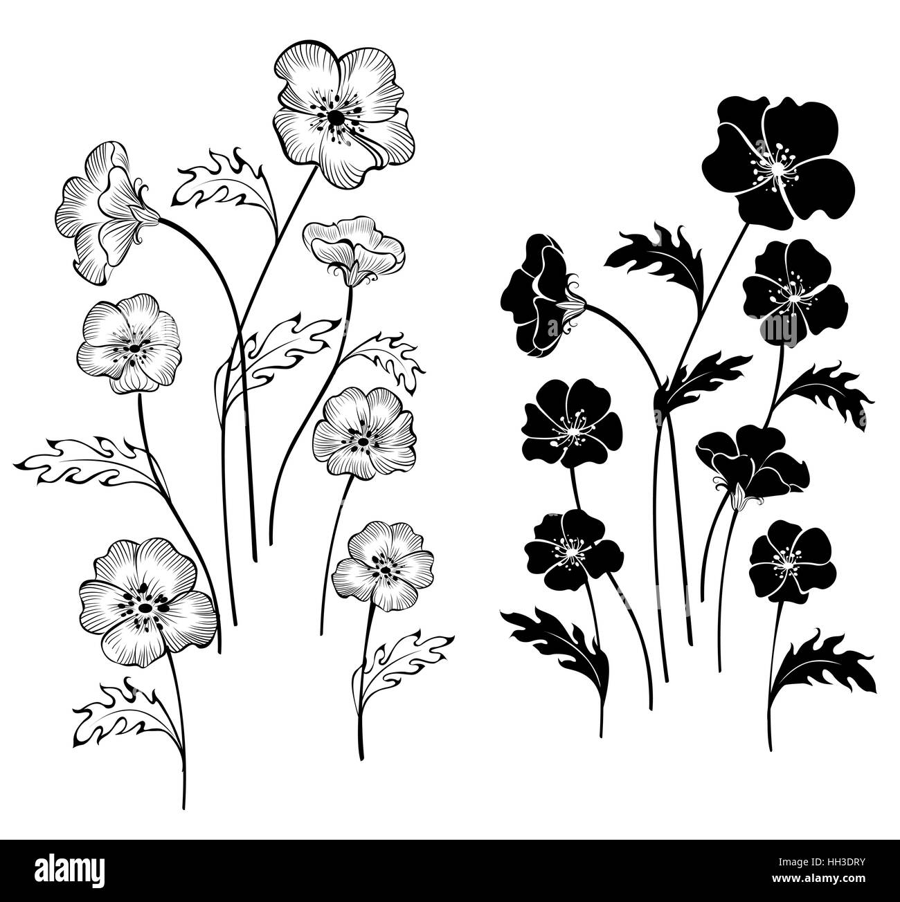 Artisticamente dipinti fiori delicati su uno sfondo bianco. Illustrazione Vettoriale