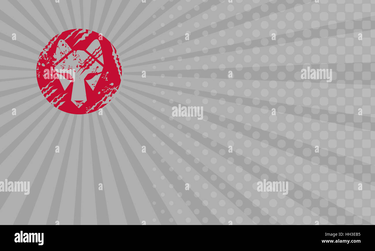 Business card mostra illustrazione di una testa di lupo insieme all'interno del cerchio fatto in stile retrò. Foto Stock