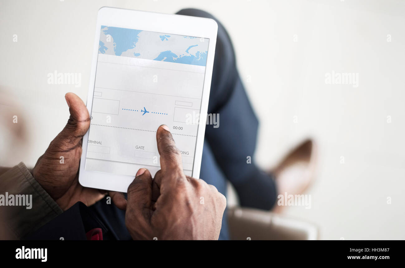 Prenotazione biglietto aereo Online Travel viaggio Concetto di vacanza Foto Stock