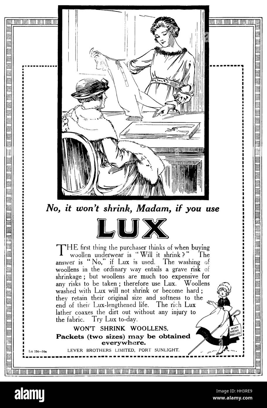 1918 British pubblicità per Lux sapone Foto Stock