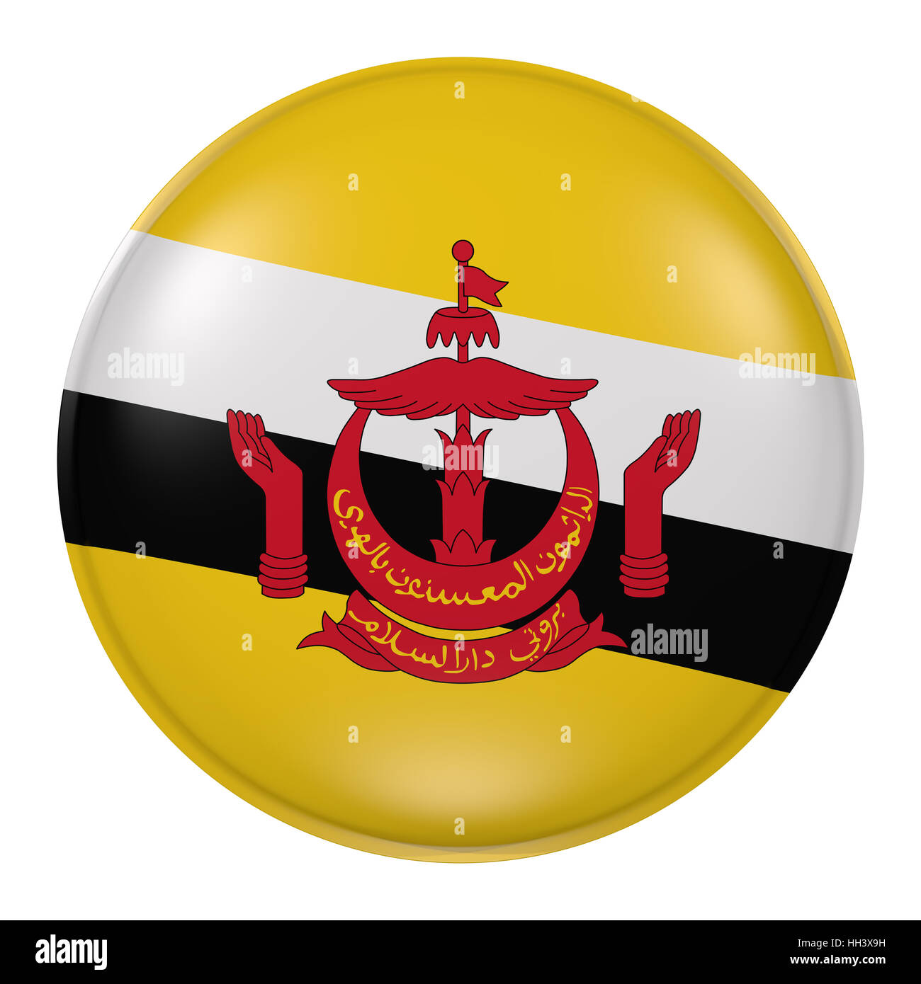 3D rendering di Brunei pulsante con bandiera su sfondo bianco Foto Stock
