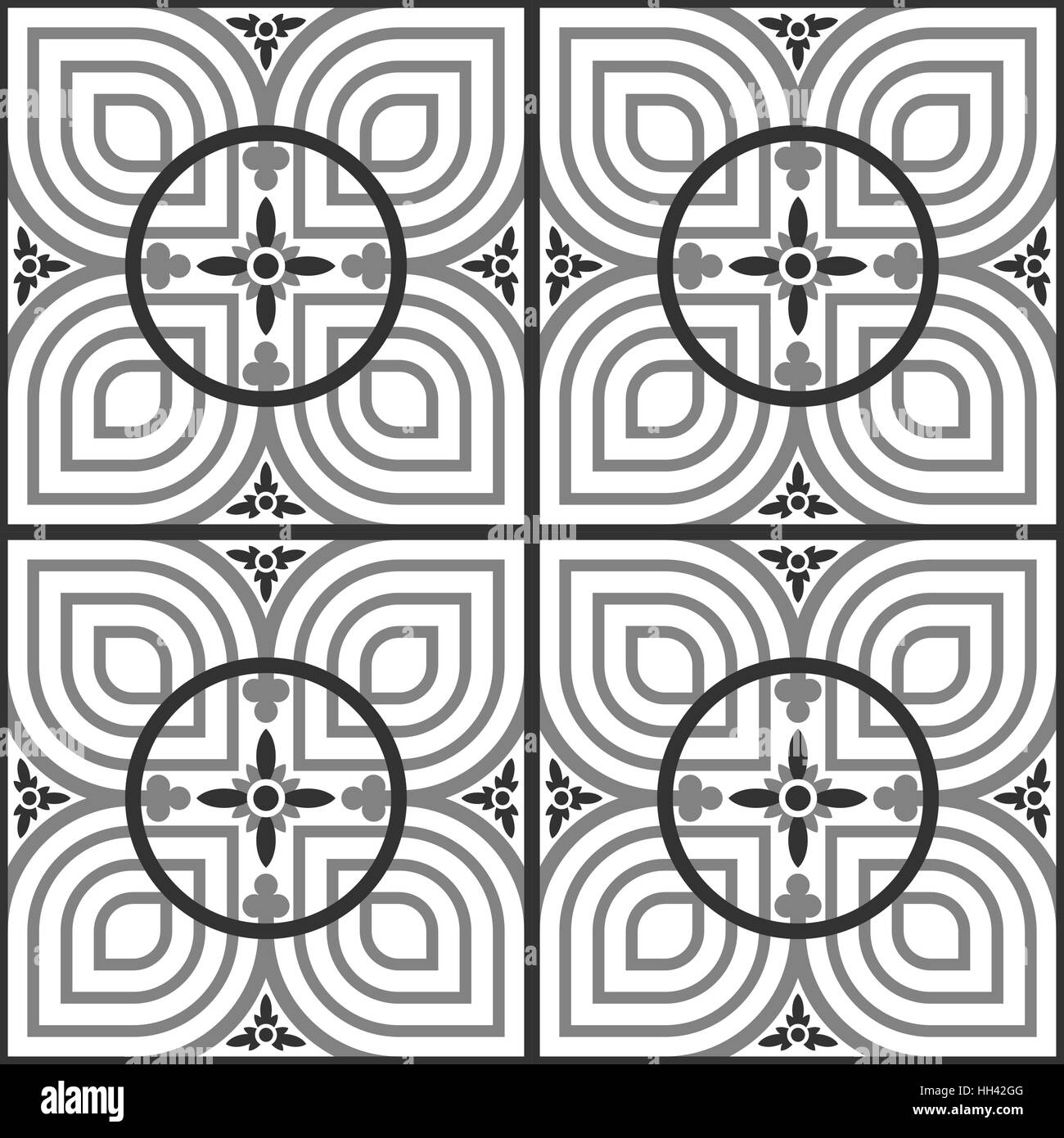 Stile celtico petalo piastrella - simmetrica, modificabile, vettore, sfondo, sfondo, pattern (grigio) Illustrazione Vettoriale