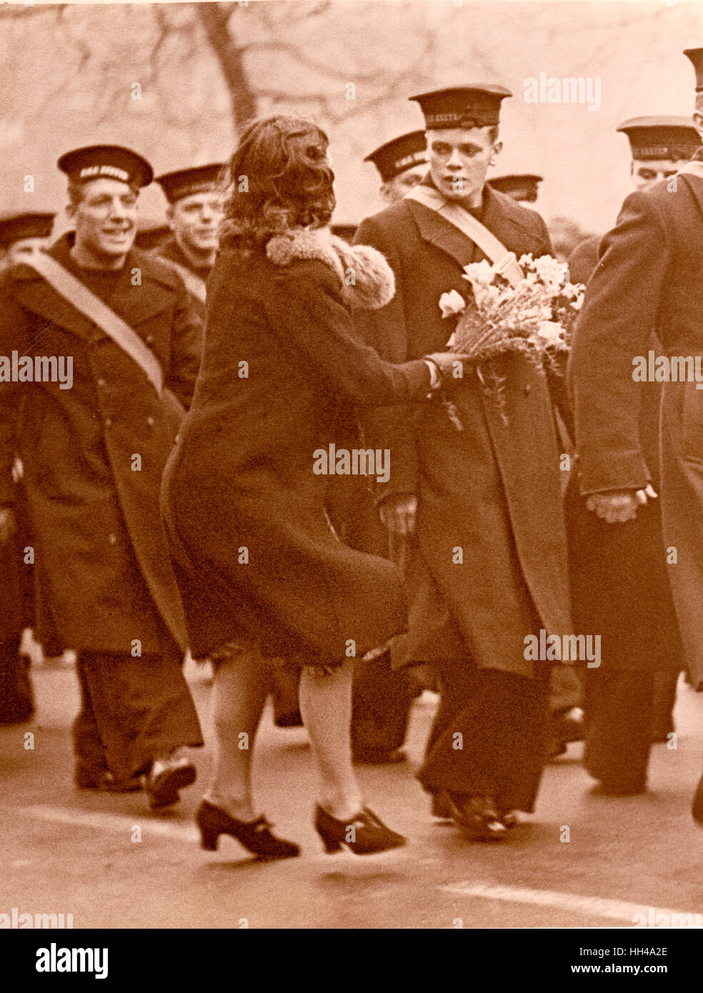 Londra Graf Spee Victory Parade HMS Exeter equipaggio Foto Stock