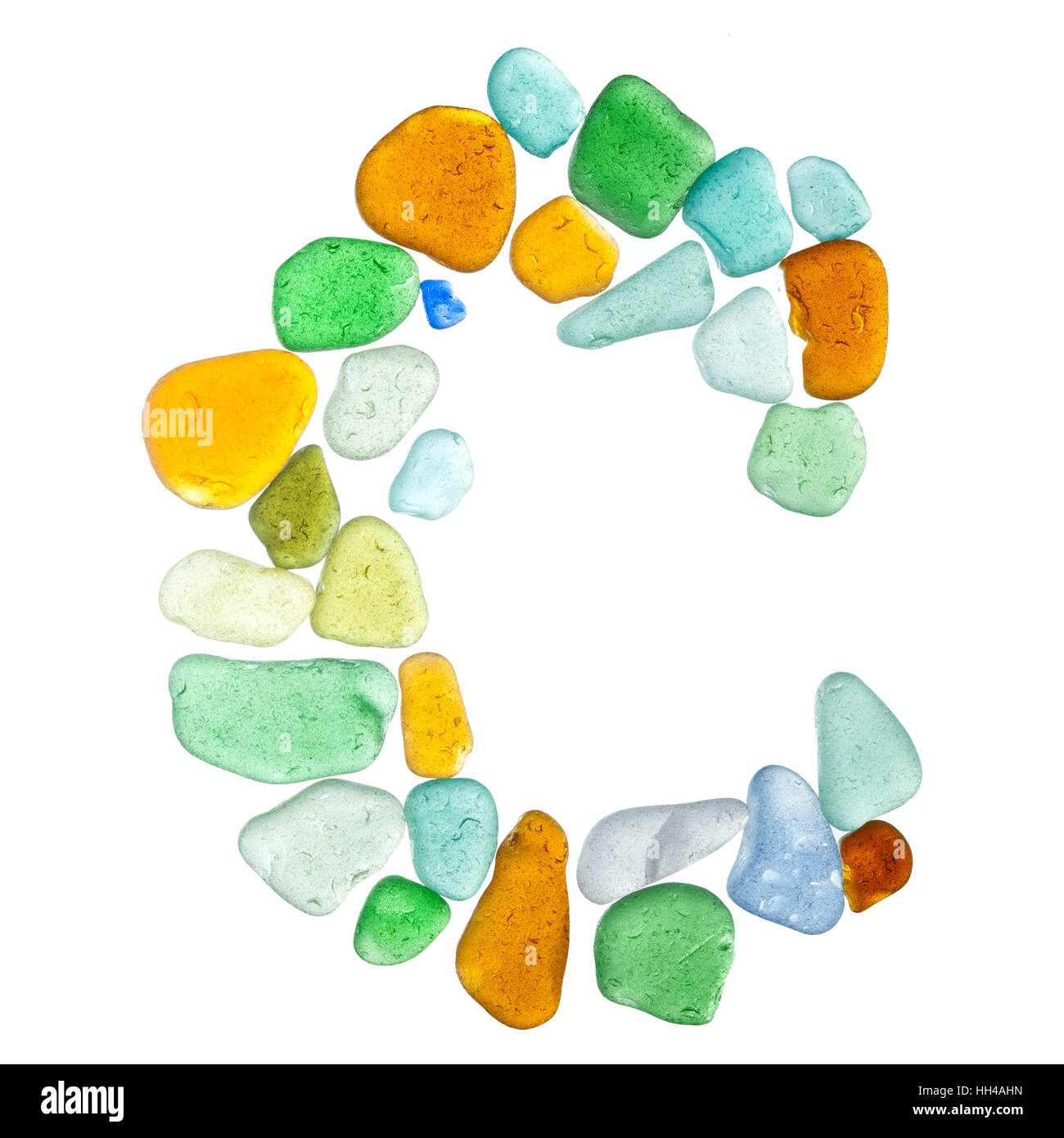 Mare retroilluminato con pezzi di vetro isolato su sfondo bianco Foto Stock