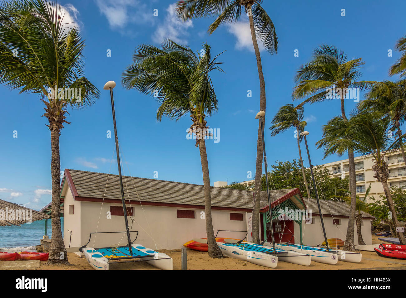 Il Boathouse sulla spiaggia Guadalupa West Indies Foto Stock