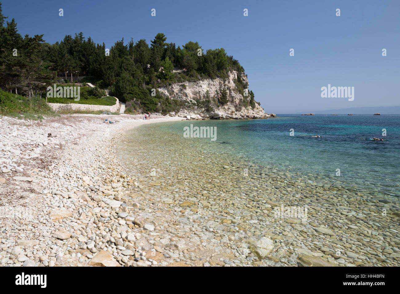 Kipos spiaggia sulla costa est, Paxos, Isole Ionie, isole greche, Grecia, Europa Foto Stock