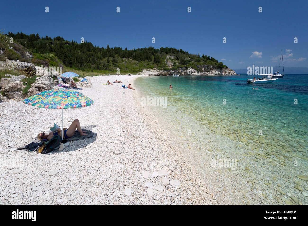 Kipiadi spiaggia sulla costa est, Paxos, Isole Ionie, isole greche, Grecia, Europa Foto Stock