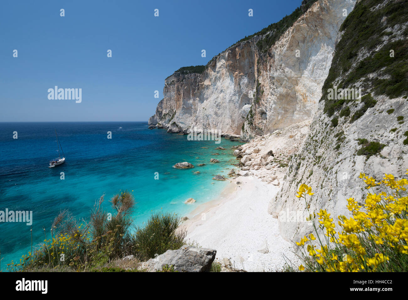 Erimitis Beach sulla costa ovest, Paxos, Isole Ionie, isole greche, Grecia, Europa Foto Stock