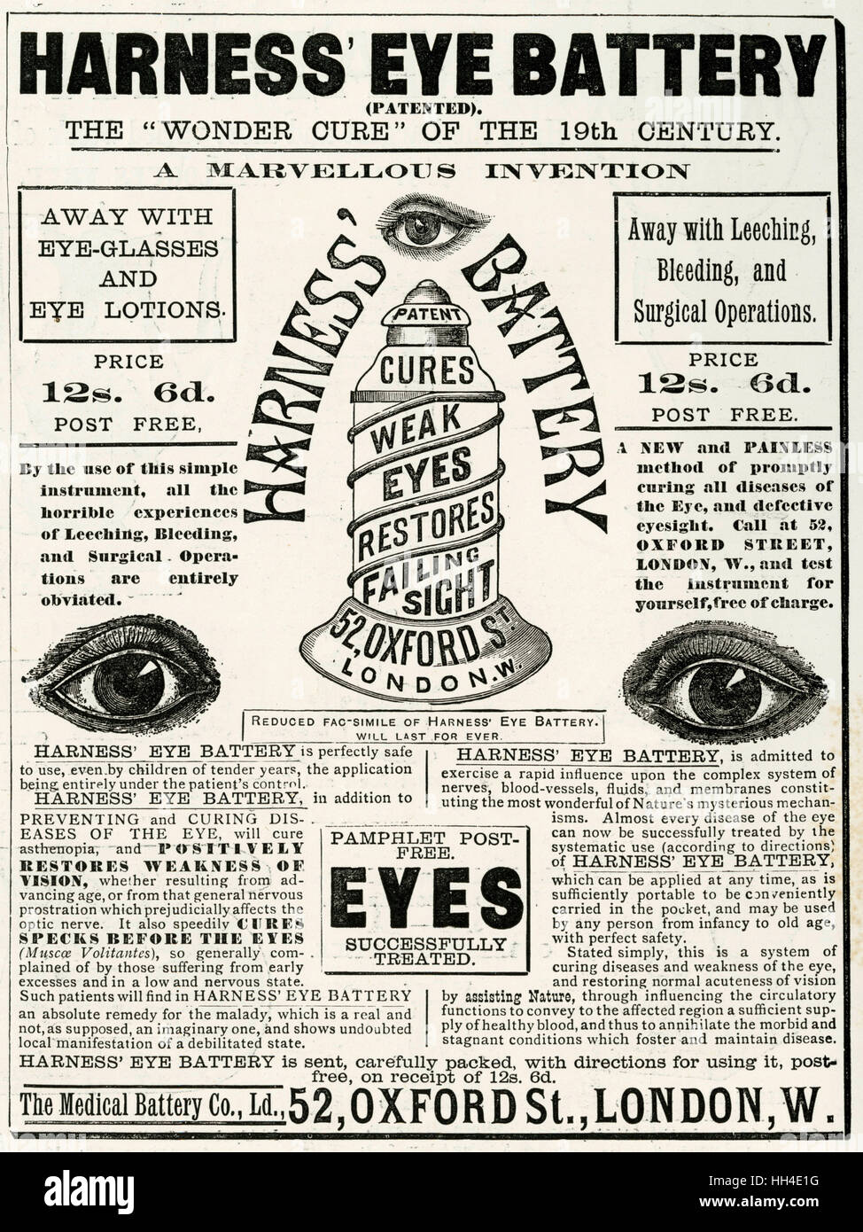 Pubblicità in Harness' Eye Battery 1886 Foto Stock