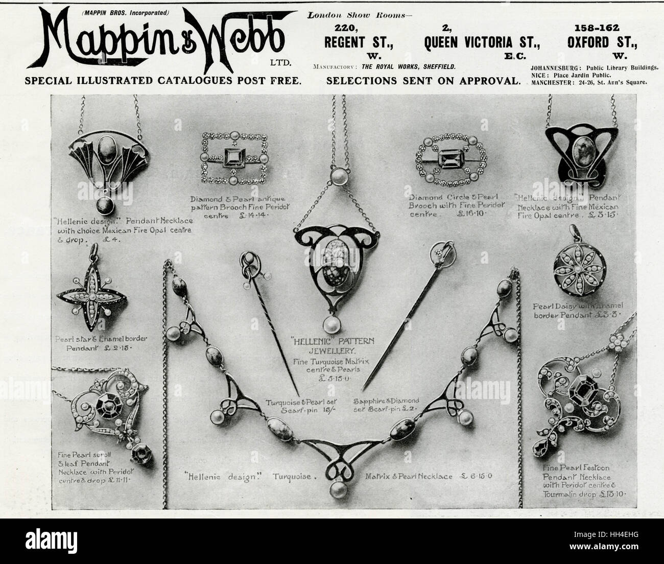 Pubblicità per i gioielli Mappin & Webb 1904 Foto Stock