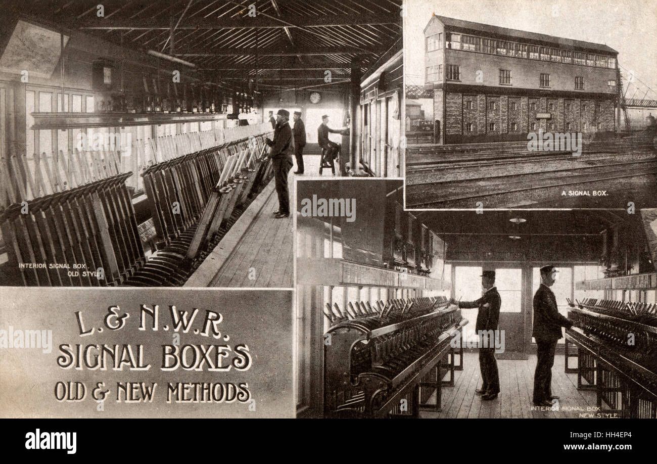 London and North Western Railway - Signal Box, Old & New Foto Stock