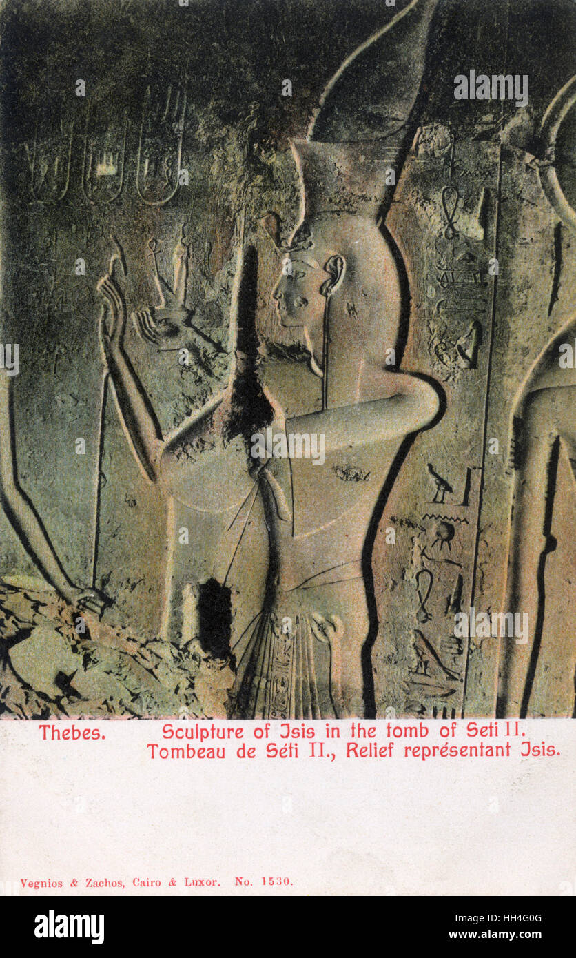 Scultura in rilievo di Iside in Tomba di Seti II a Tebe, Egitto Foto Stock