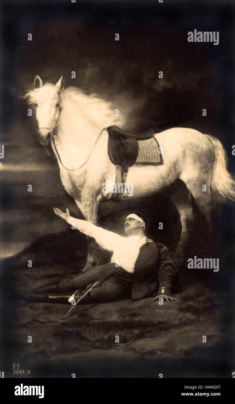 Fedele alla fine - Un leale cavallo e maestro ferito Foto Stock