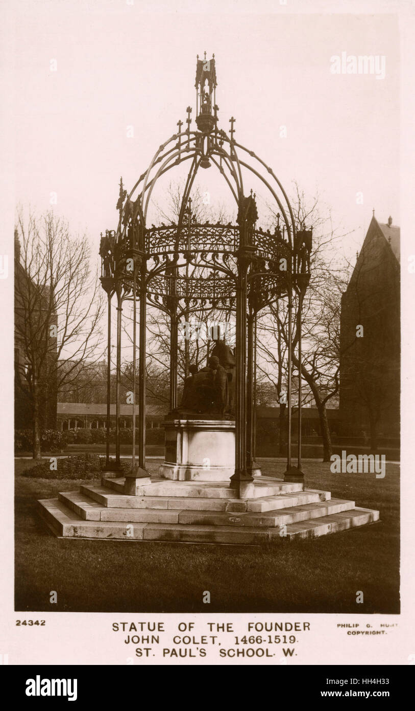 Statua di John Colet, San Paul's School, Barnes, Londra Foto Stock