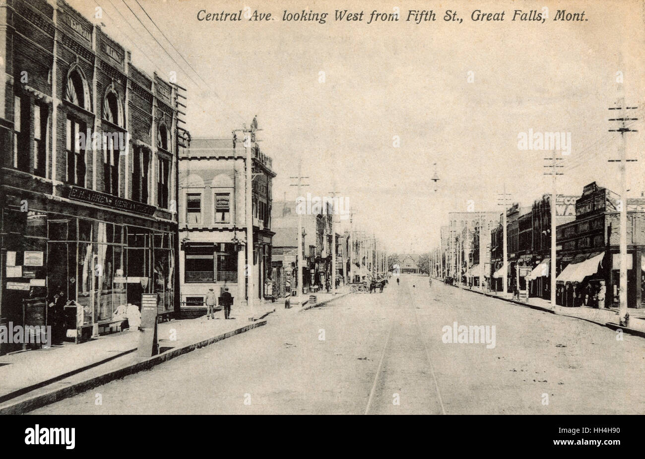 La Central Avenue dalla quinta strada, Great Falls, Montana, USA Foto Stock