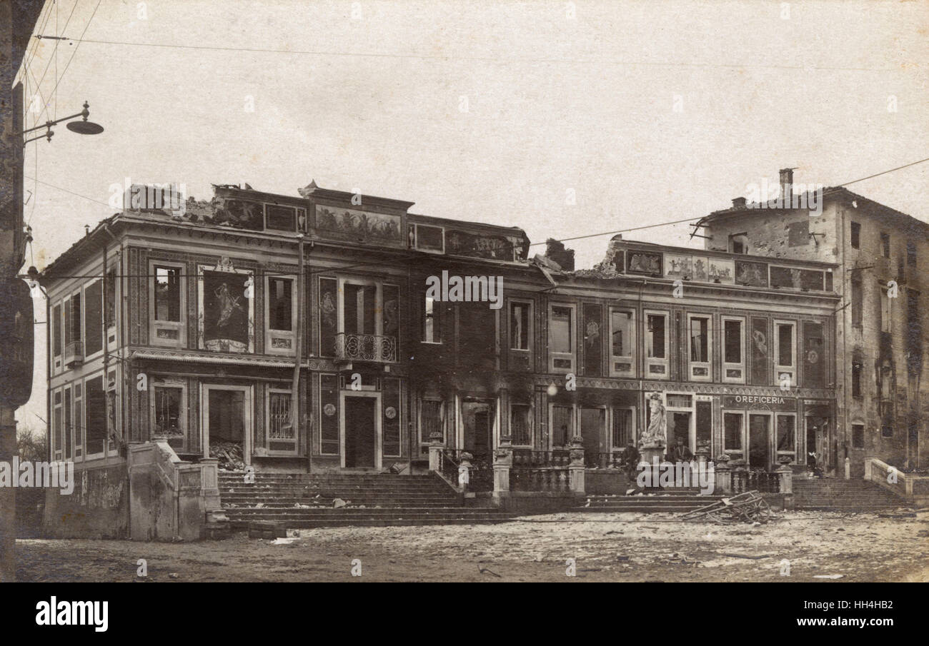 Danni in tempo di guerra a Valdobbriadene, Italia, WW1 Foto Stock