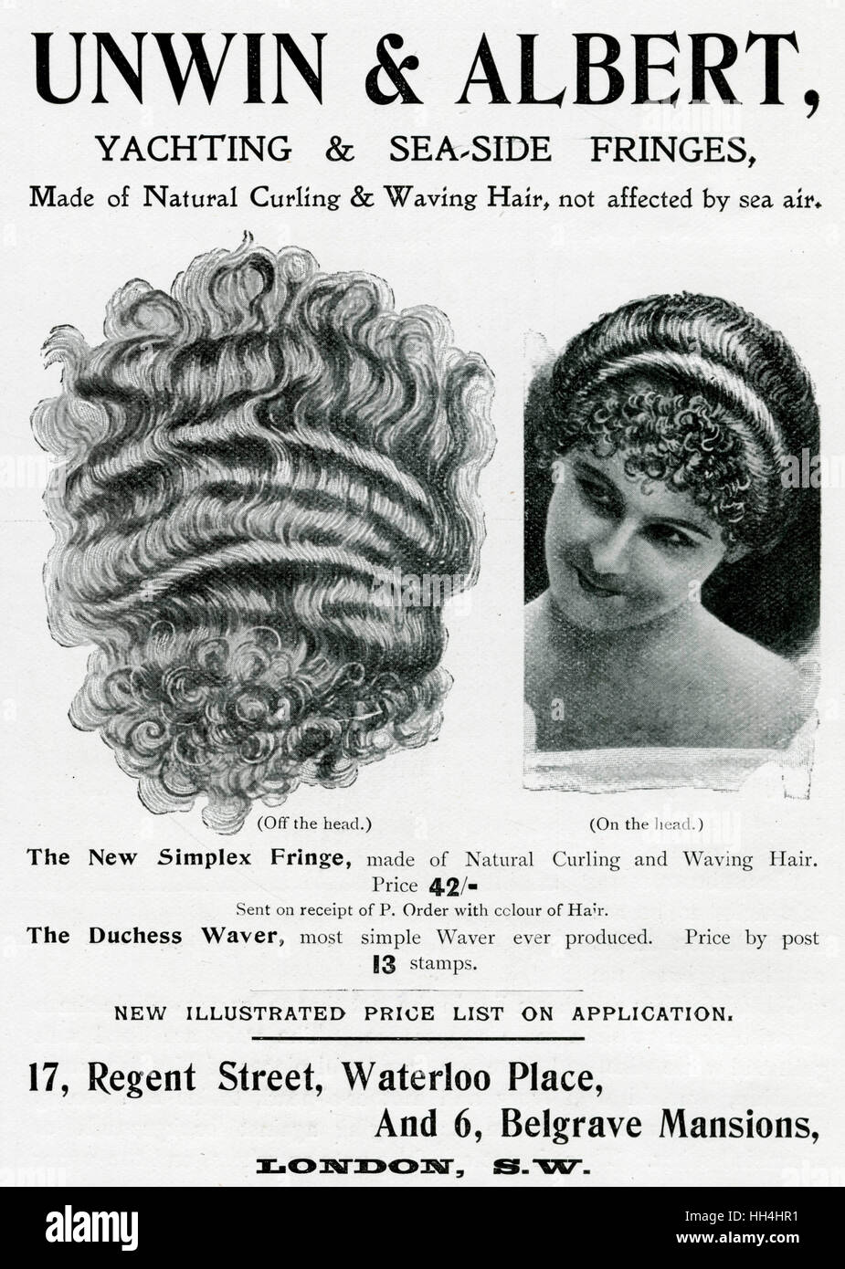 Annuncio per Unwin & Albert fringes 1898 Foto Stock