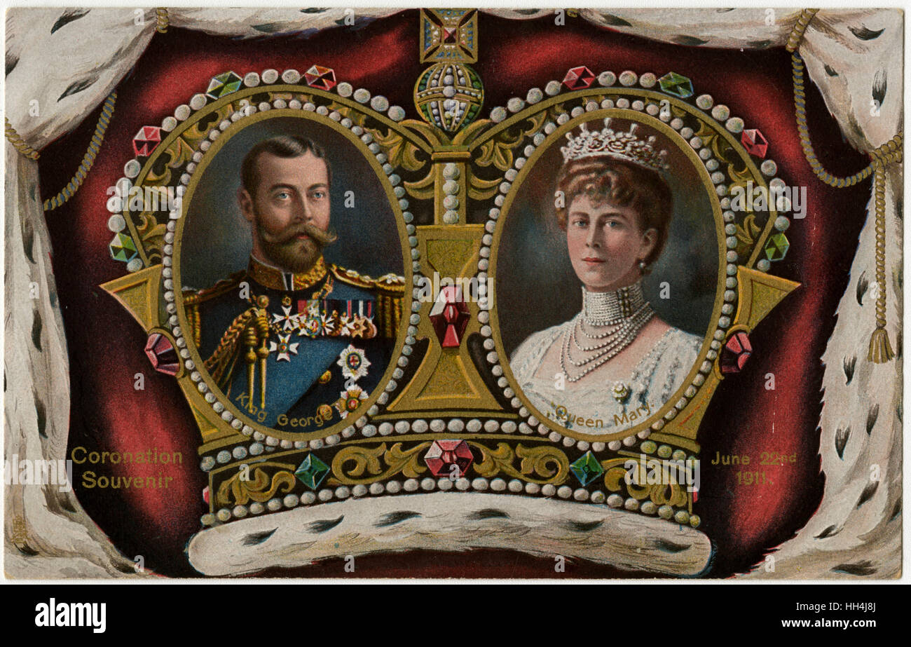 Cartolina ricordo di incoronazione - Re Giorgio V e Regina Maria Foto Stock