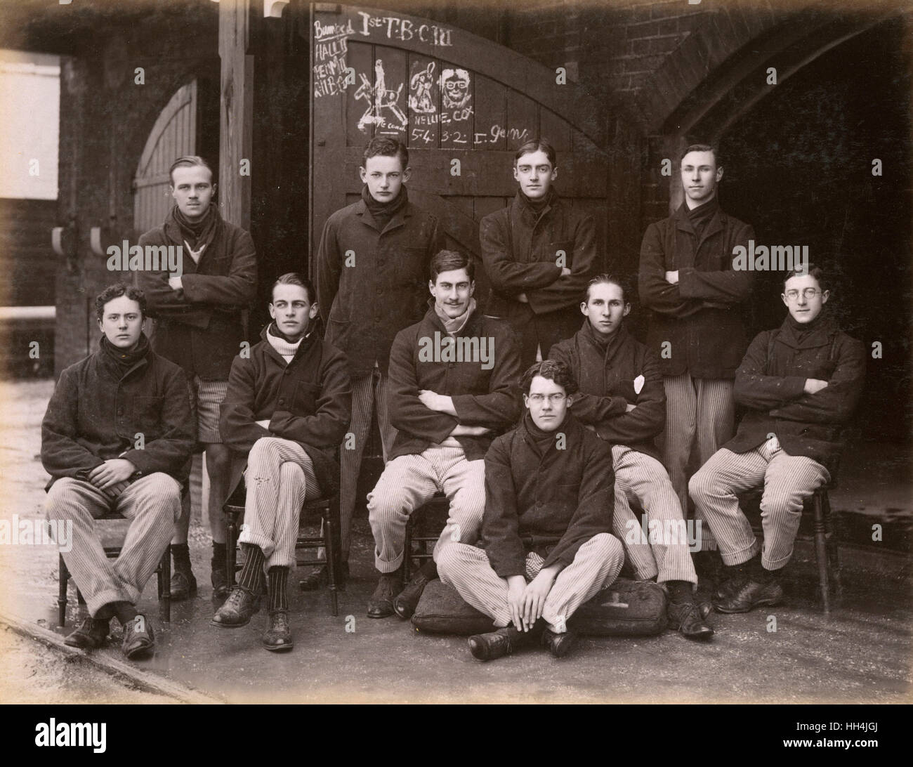 Equipaggio a remi da un Cambridge University College, 1911. Foto Stock