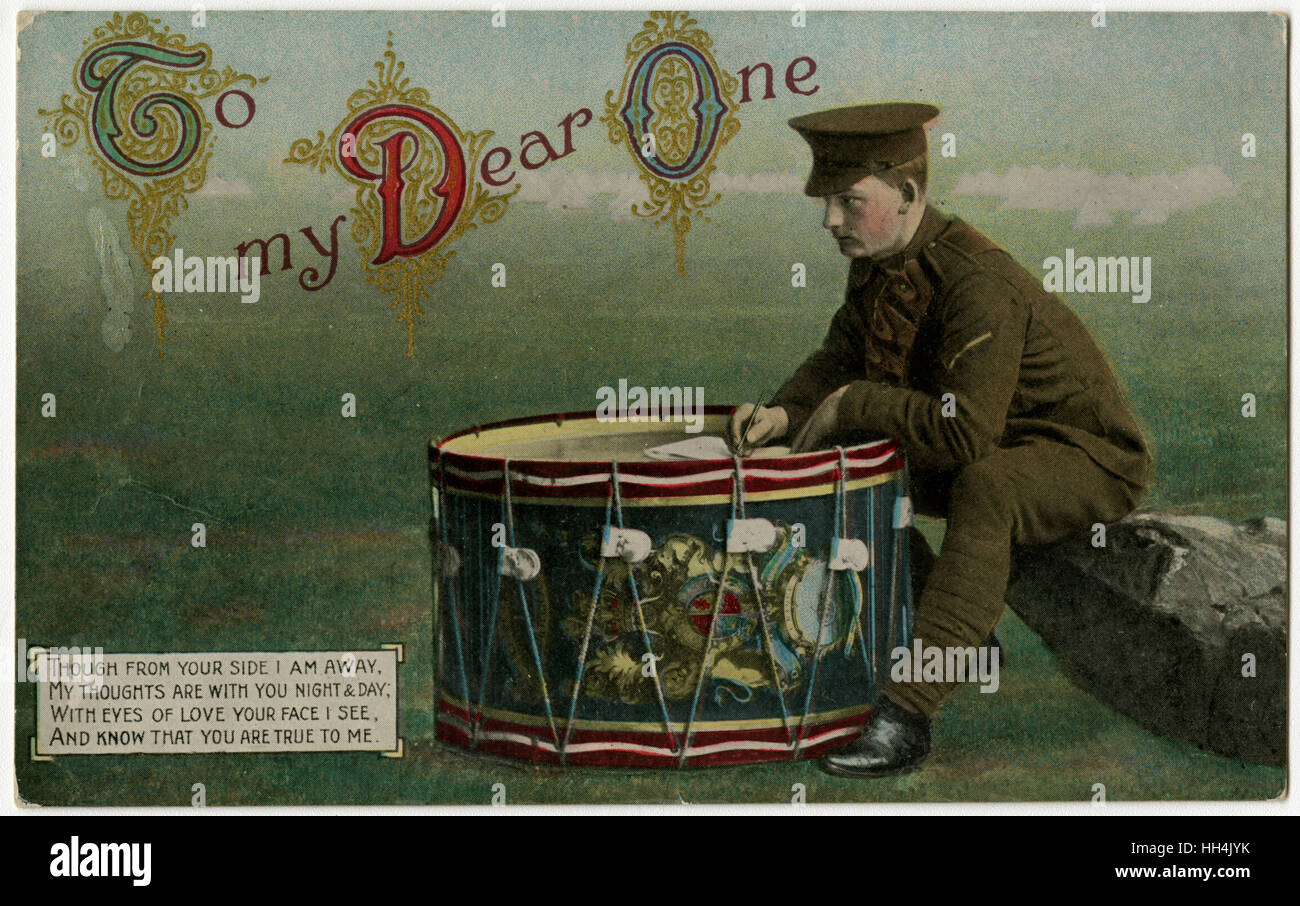 WW1 - al mio caro - Un batterista recita una poesia al suo amore Foto Stock