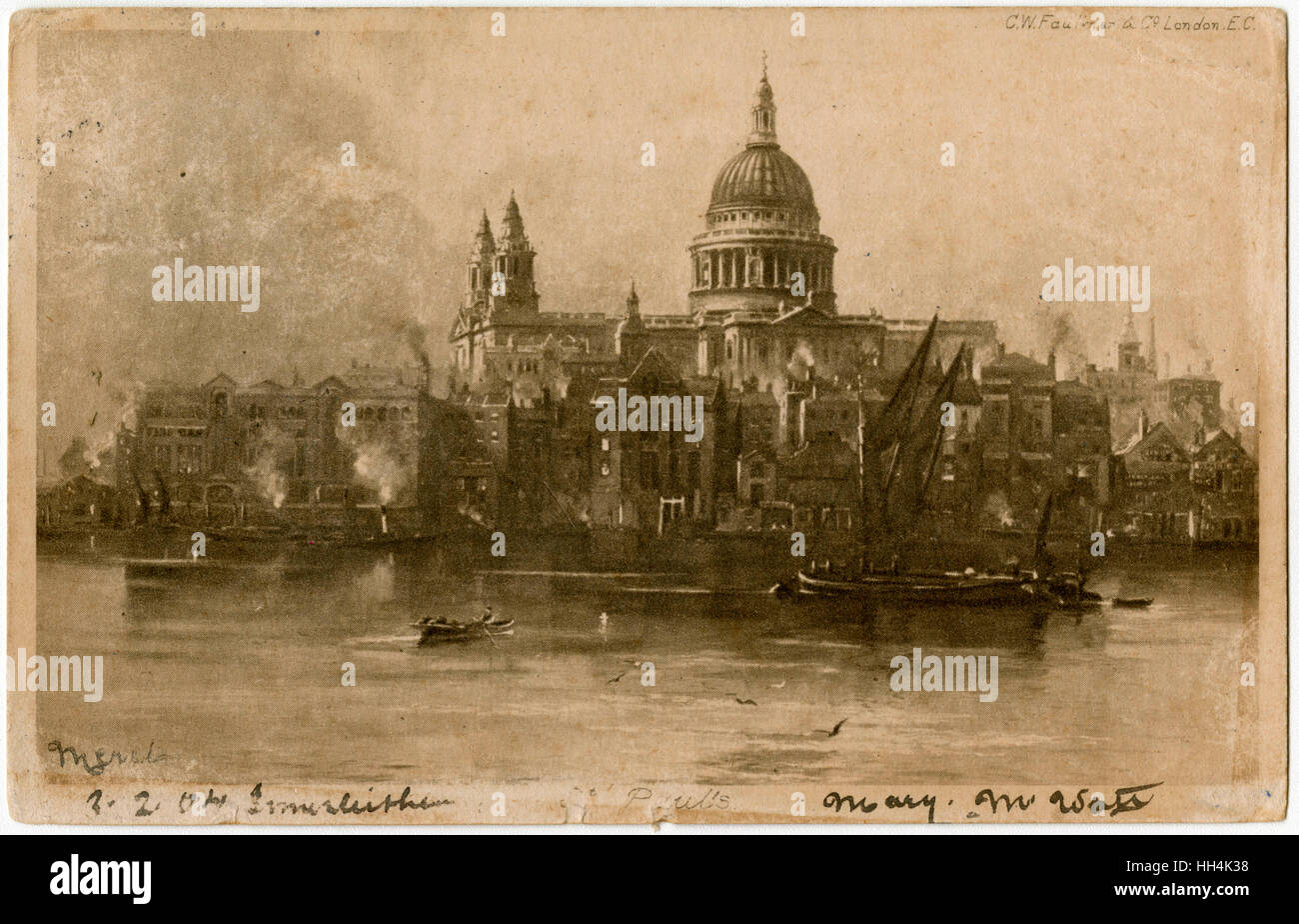 St Paul's Cathedral, Londra - vista dal Tamigi Foto Stock