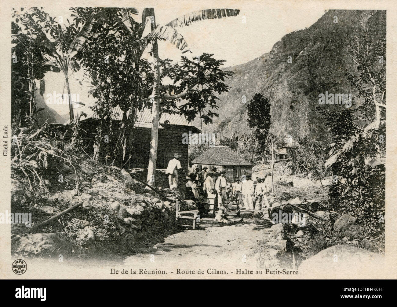 Sosta a Petit-SerrÚ lungo un percorso di viaggio per Cilaos, RÚunion Foto Stock