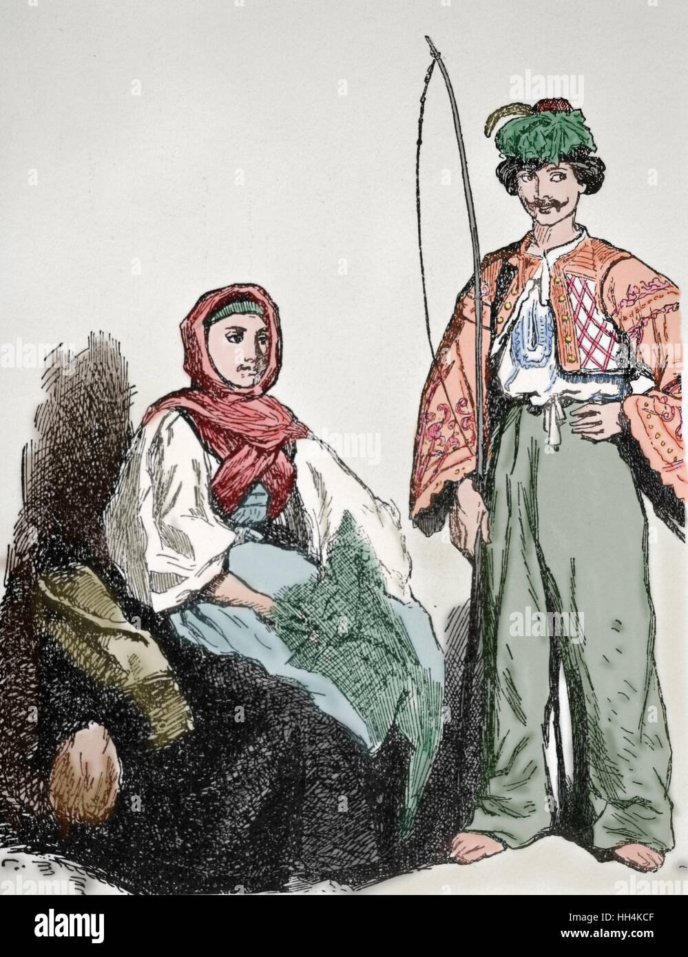 I costumi di moda. La Slovacchia. Incisione. 1800-1900. L'Europa. Colore. Foto Stock