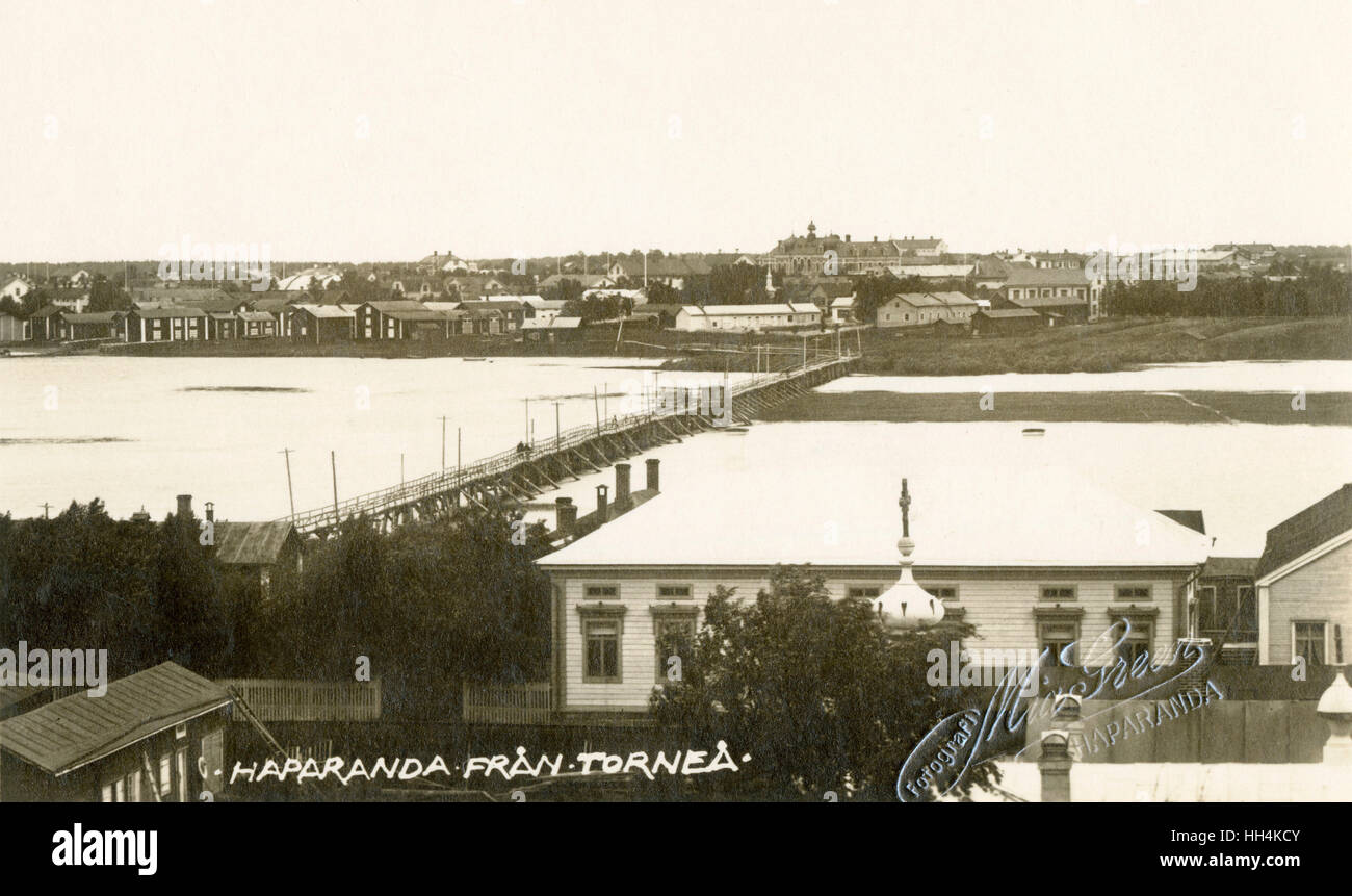 Ponte da Haparanda a Tornio, Svezia-Finlandia Foto Stock