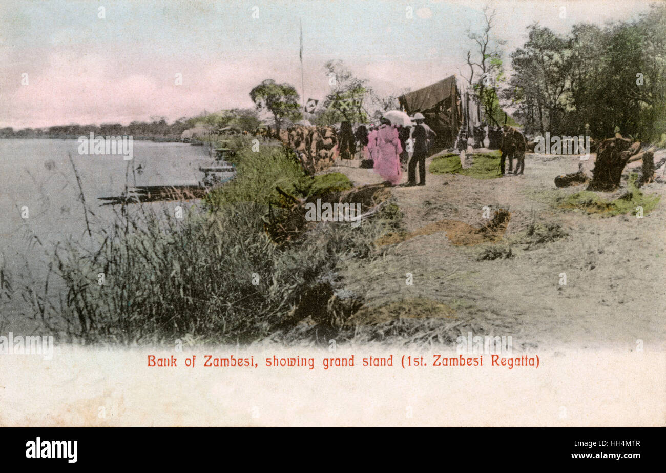 Banca del fiume Zambesi, Rhodesia settentrionale, Africa meridionale Foto Stock