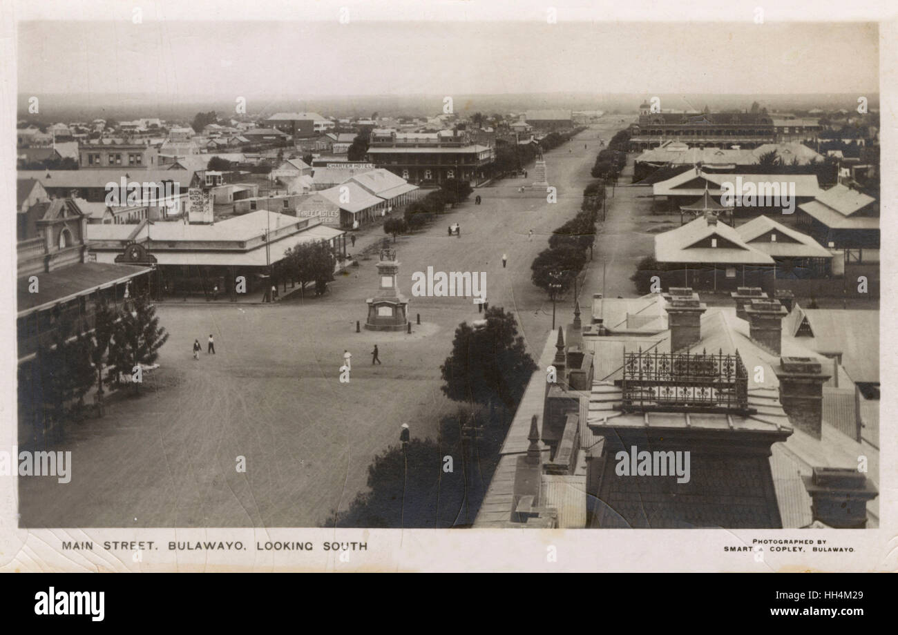 Vista aerea di Main Street, Bulawayo, Rhodesia Foto Stock