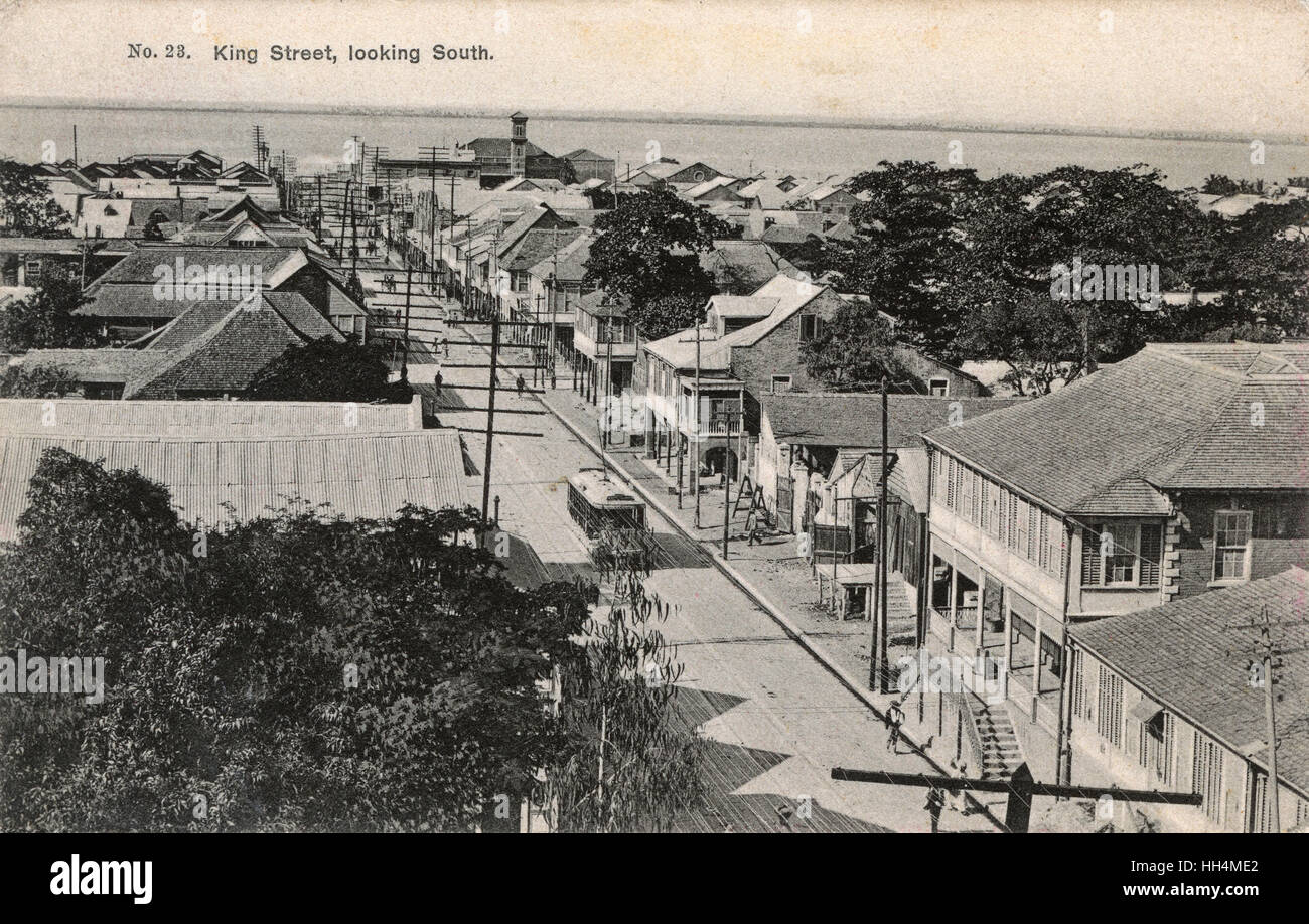Vista aerea di King Street (guardando a sud), Kingston, Giamaica, West Indies. Foto Stock