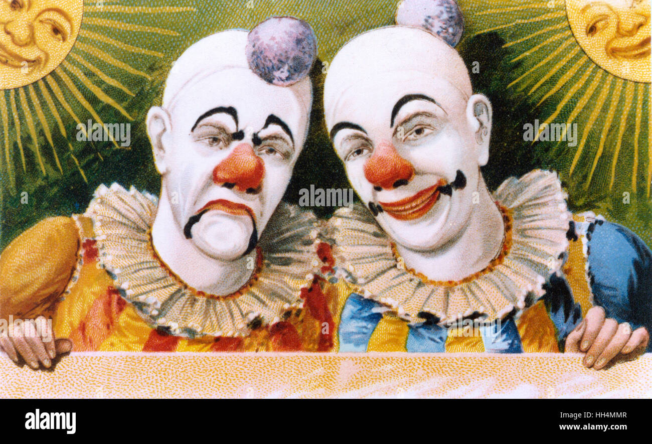 Due clown, felici e tristi Foto Stock