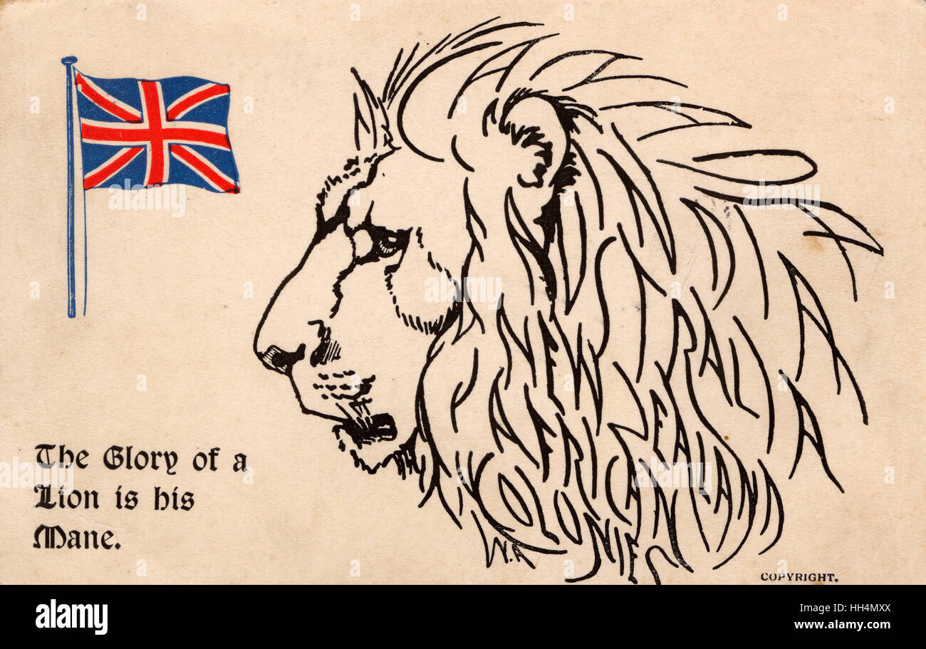 L'Impero Britannico - la criniera del leone i nomi dei territori principali. Foto Stock