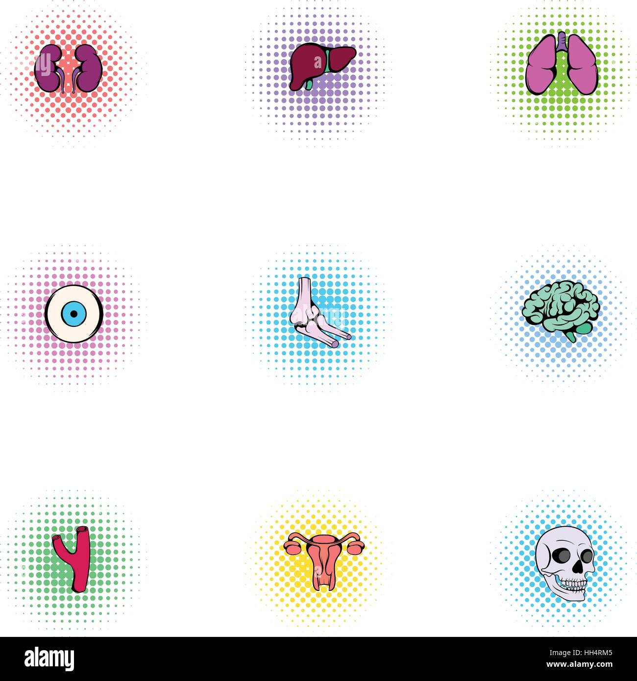 Struttura di umano set di icone, pop-art style Illustrazione Vettoriale