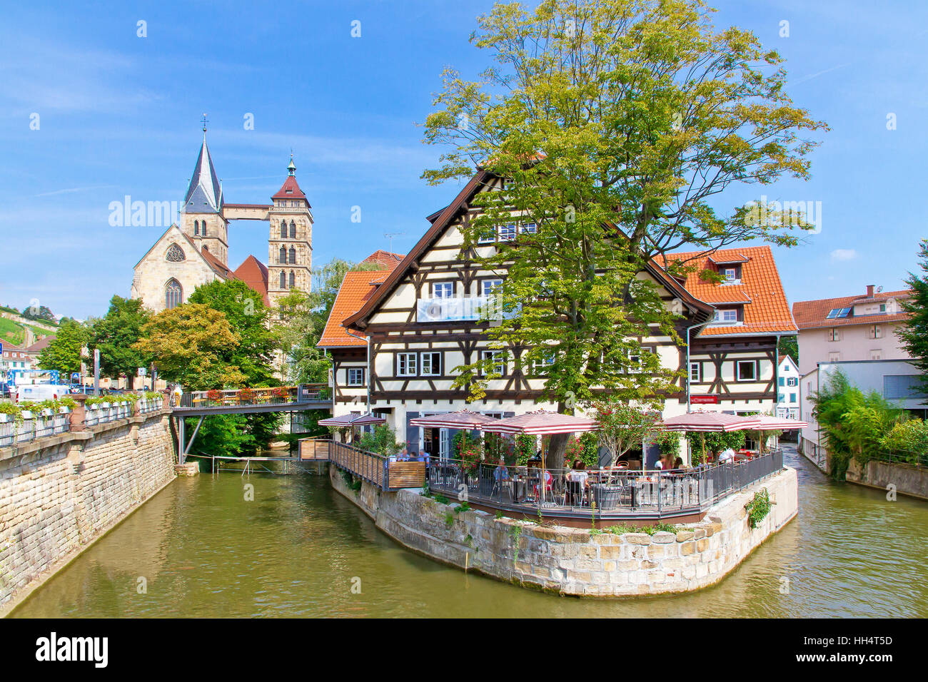 Romantica città di Esslingen am Neckar, Germania Foto Stock