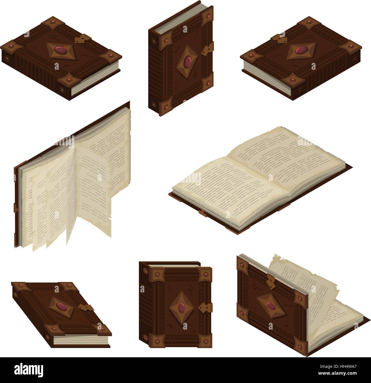 Set di vecchi libri o tutorial. Isometrica vettore piana. Illustrazione Vettoriale