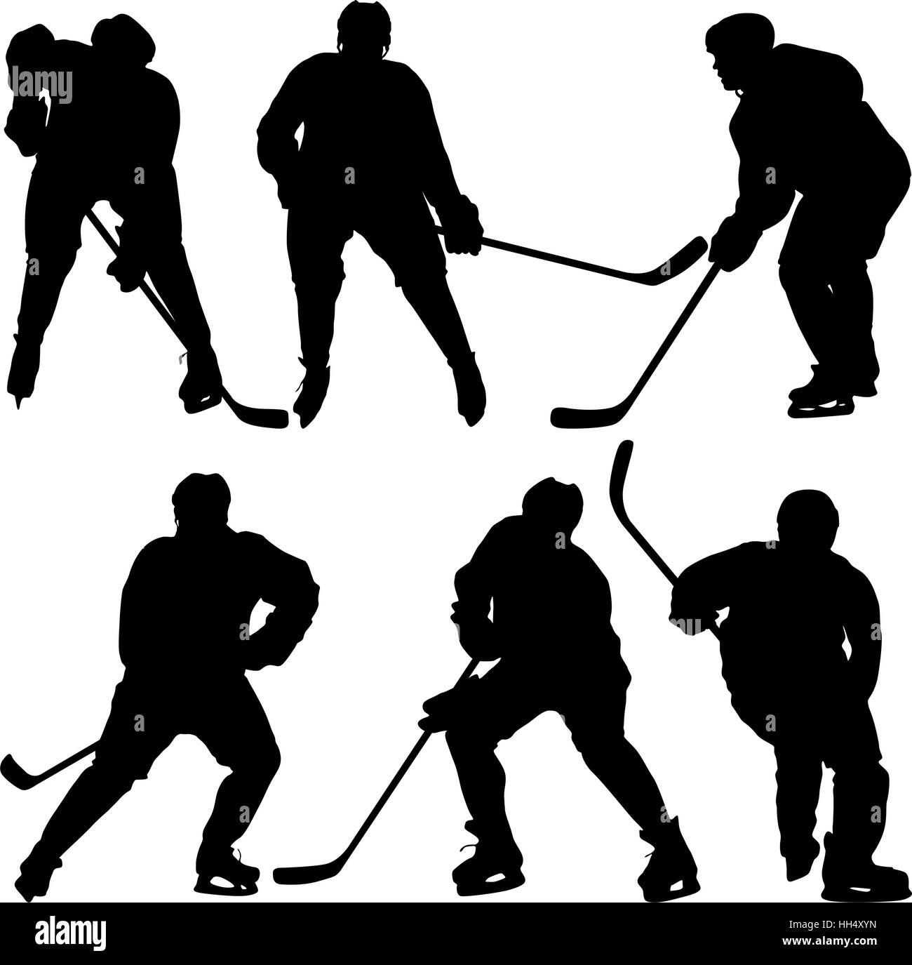 Set di sagome giocatore di hockey. Isolato su bianco. Illustrazioni vettoriali Illustrazione Vettoriale