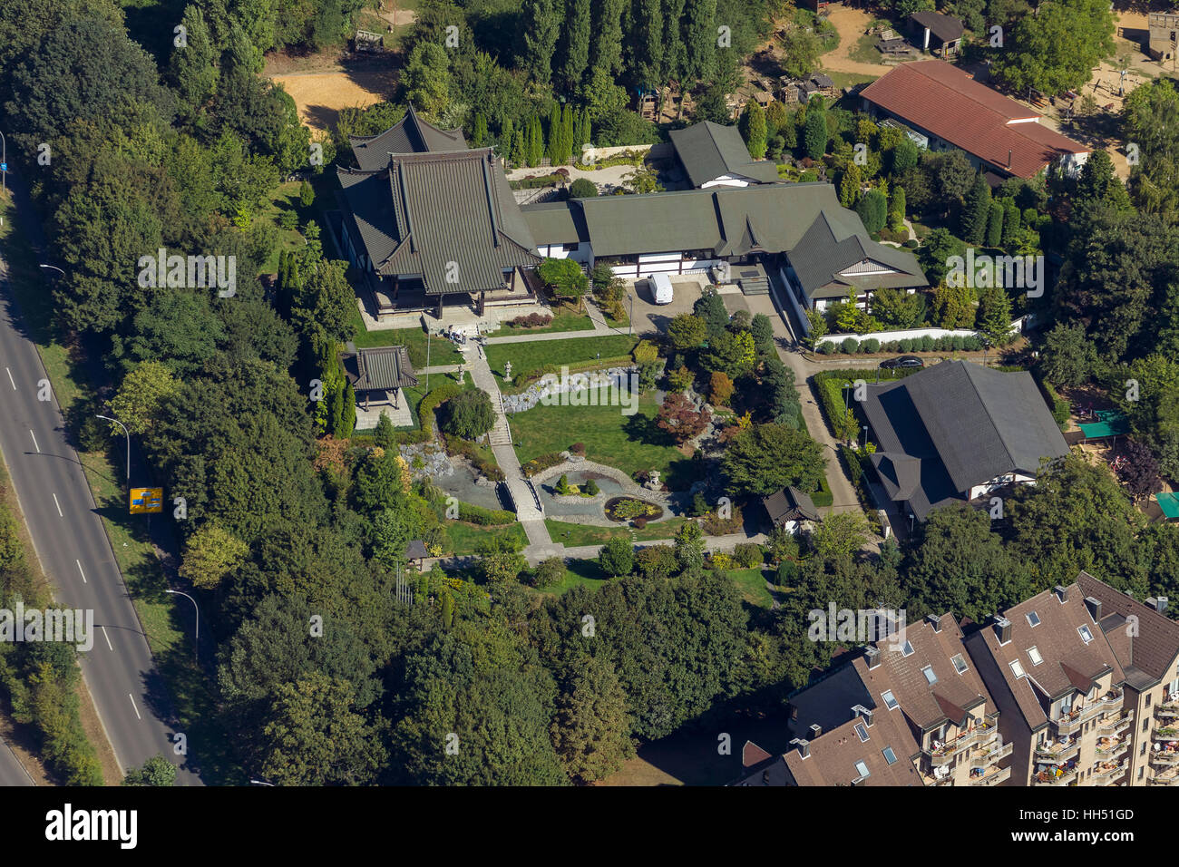 EKO - Casa della cultura giapponese, Dusseldorf, Basso Reno area, Renania settentrionale-Vestfalia, Germania, Europa, uccelli-eyes view, antenna Foto Stock