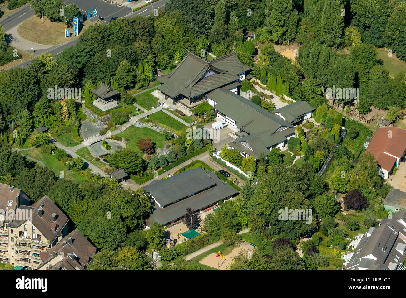 EKO - Casa della cultura giapponese, Dusseldorf, Basso Reno area, Renania settentrionale-Vestfalia, Germania, Europa, uccelli-eyes view, antenna Foto Stock