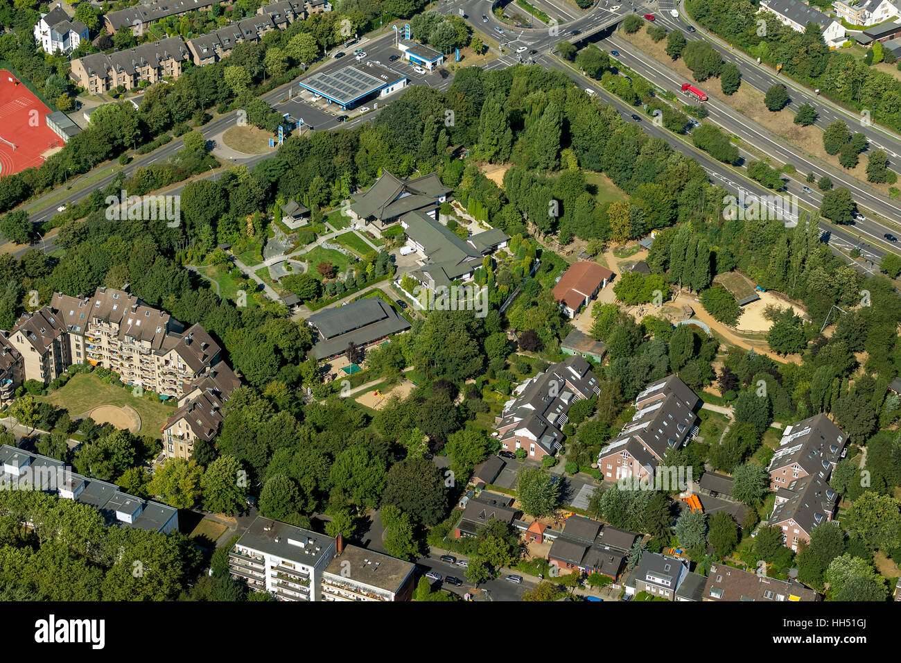 EKO - Casa della cultura giapponese, Dusseldorf, Basso Reno area, Renania settentrionale-Vestfalia, Germania, Europa, uccelli-eyes view, antenna Foto Stock