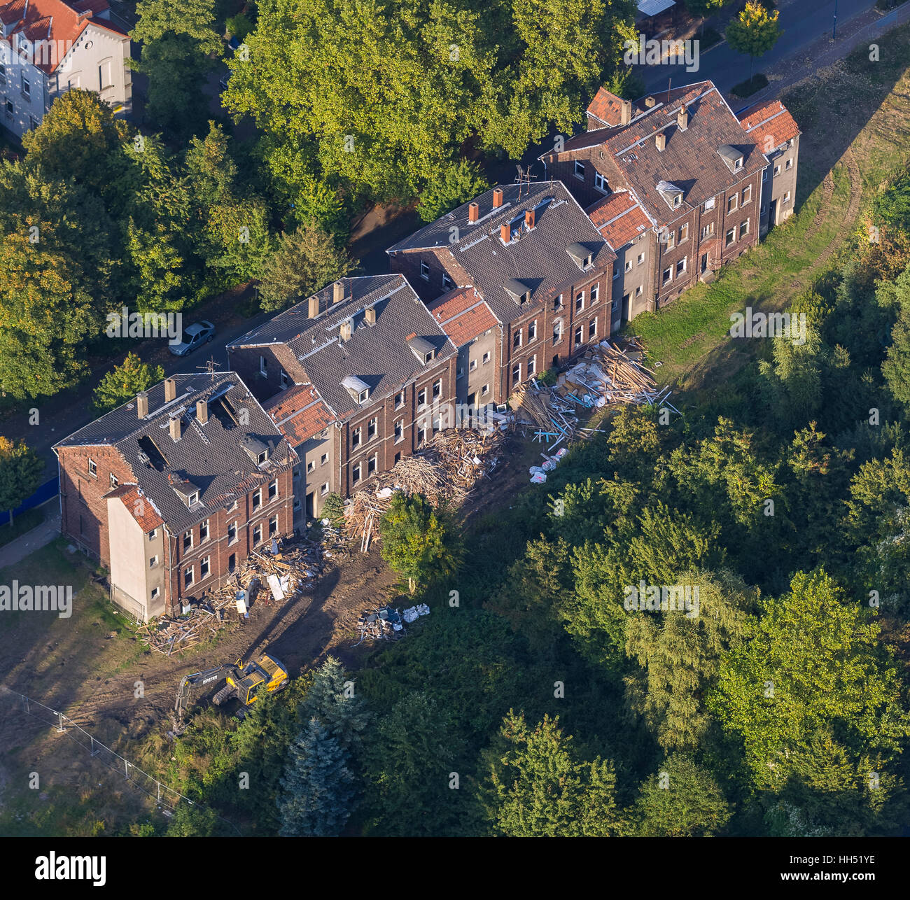 Alloggiamento, rovine di demolizione Uhlandstraße, Gladbeck, la zona della Ruhr, Renania settentrionale-Vestfalia, Germania, Europa, vista aerea, Foto Stock