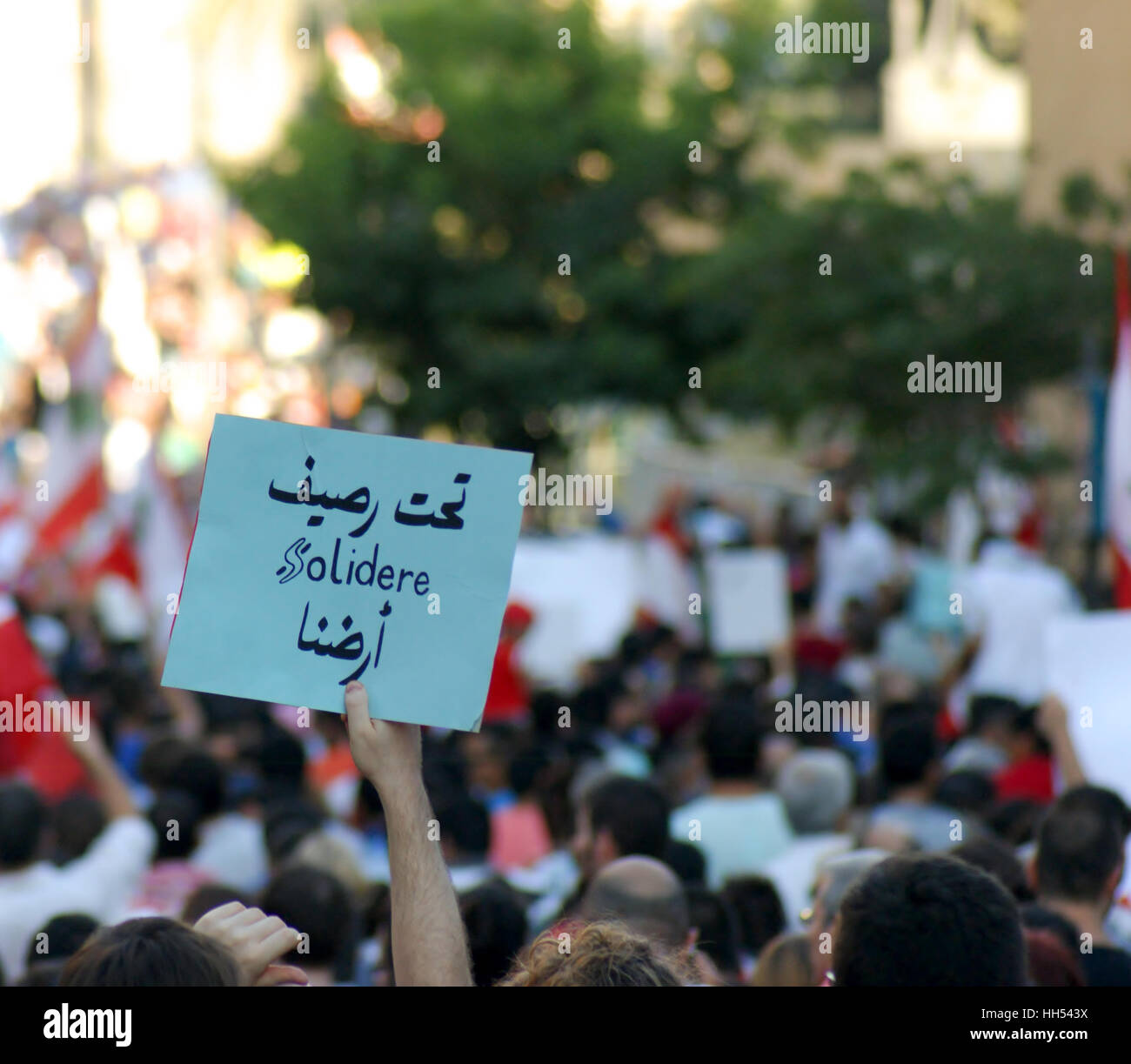 Strada libanese protesta a Beirut contro Solidere, il controverso lo sviluppo e la società di riconversione Foto Stock